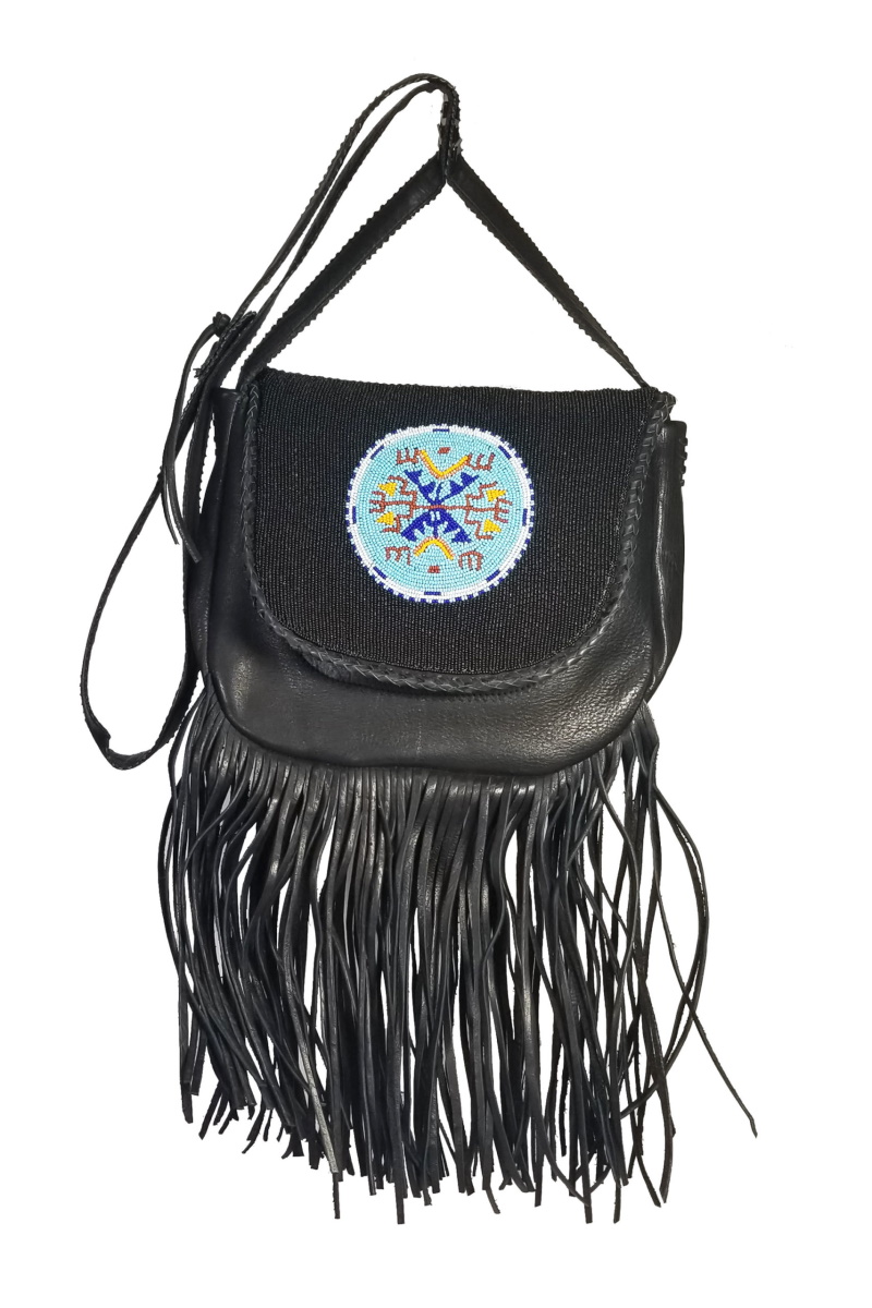 (image for) Papago Sand Beaded Fringe Leather Cross Body Leather Shoulder Bag